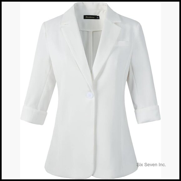 Lightweight Polyester 3/4 Sleeve Blazer Business Casual Office Jacket